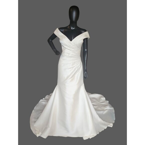 Ivory Mikado Off-Shoulder Fit/Flare Wedding Gown NWOT - Mori Lee
